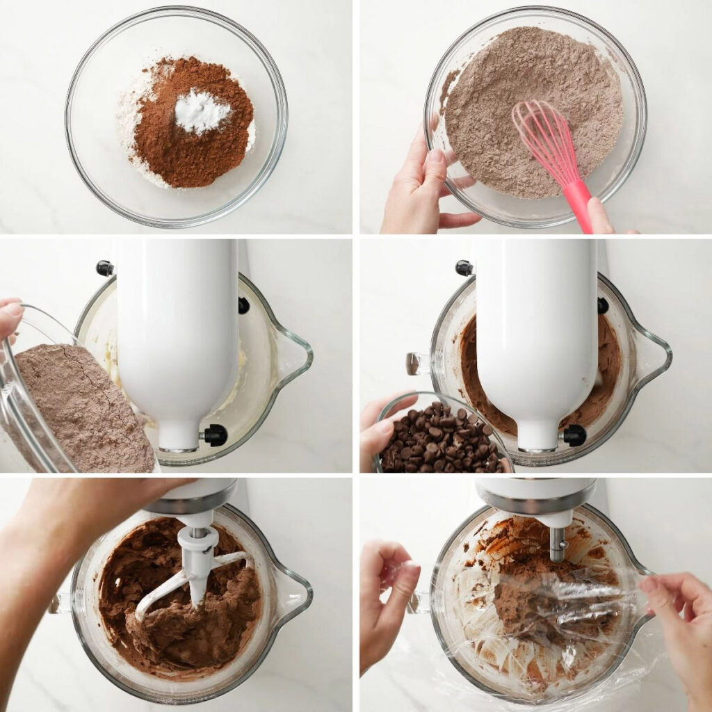 Double Chocolate Chip Cookies ingredient mixing