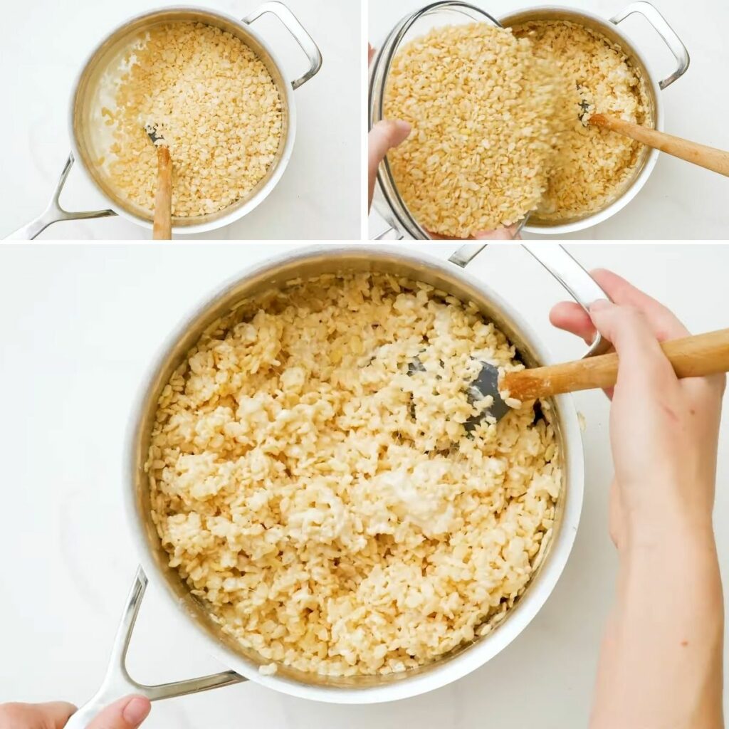 Rice Krispie Treats ingredient mixing