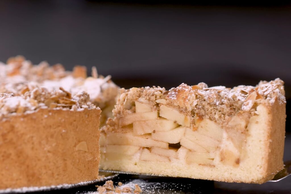 German Apple Cake cutting