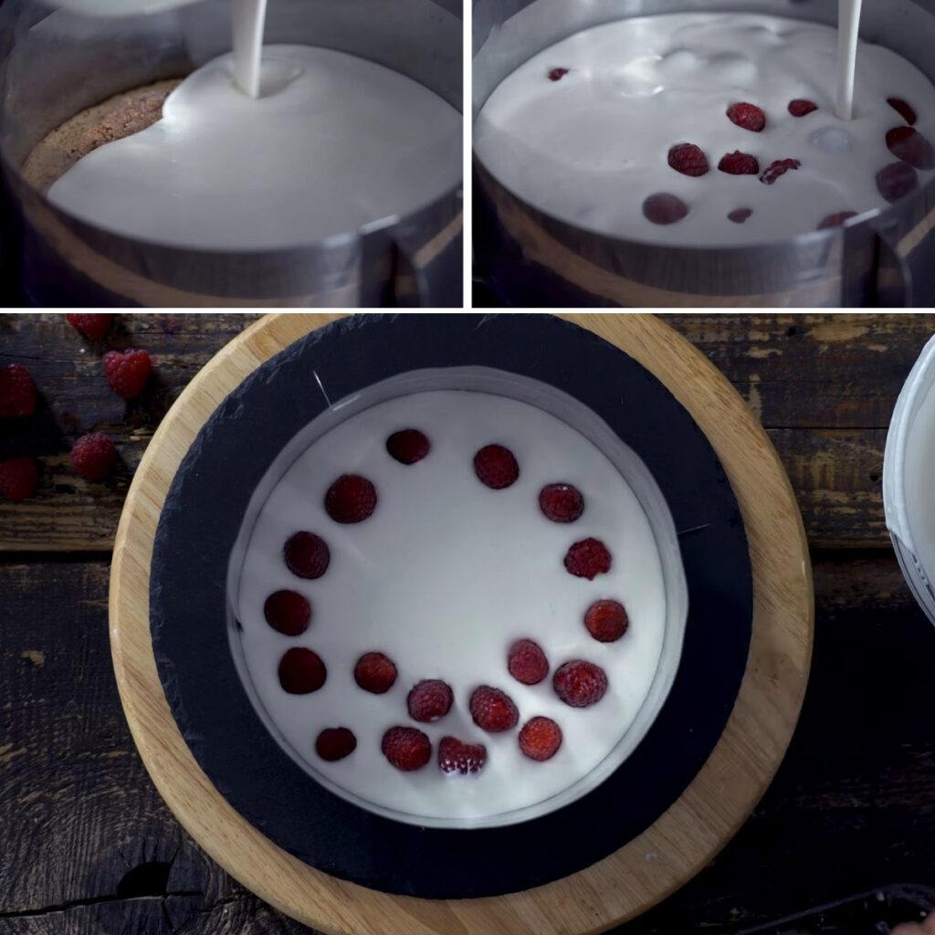 Raspberry Coconut Mousse Cake assemble 1