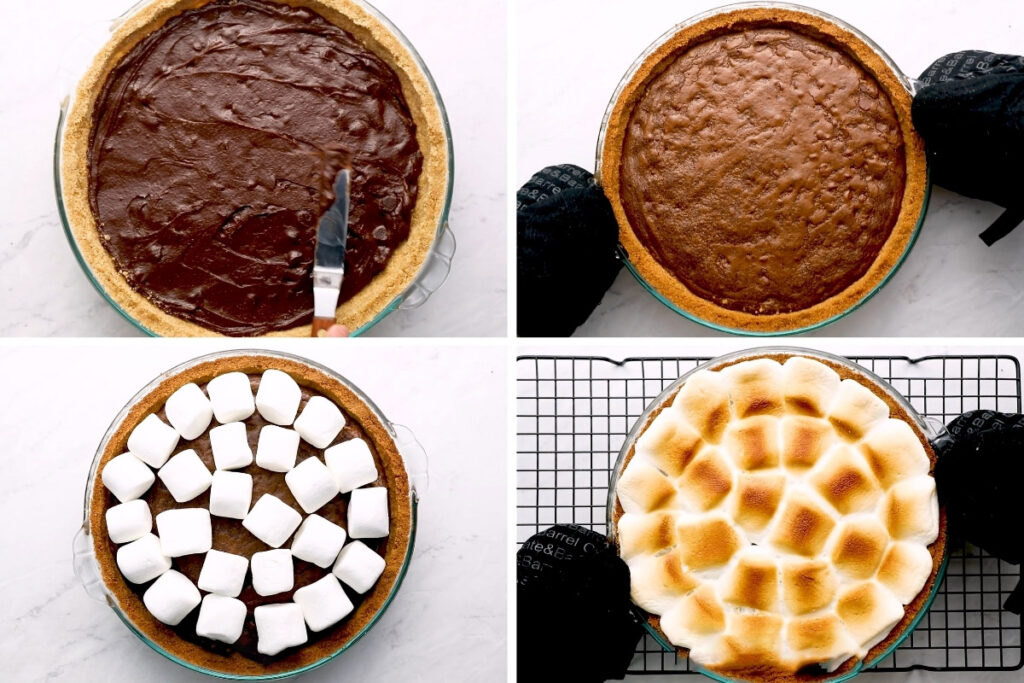 S'mores Brownie Pie baking